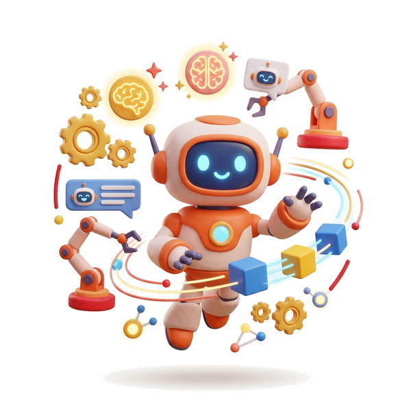 3D иллюстрация автоматизации процессов, CRM и ИИ в стиле Pixar